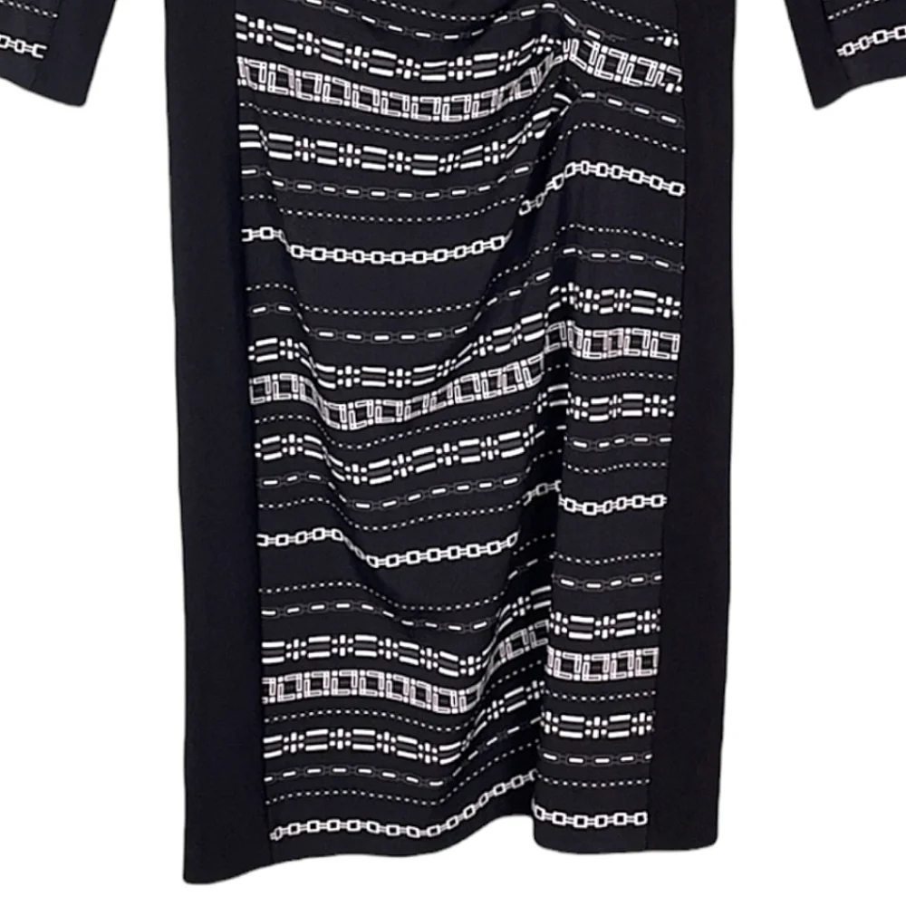 Joseph Ribkoff Chain Print Sheath Dress Size 8 3/4 Sleeve Ruching Dressy Career
